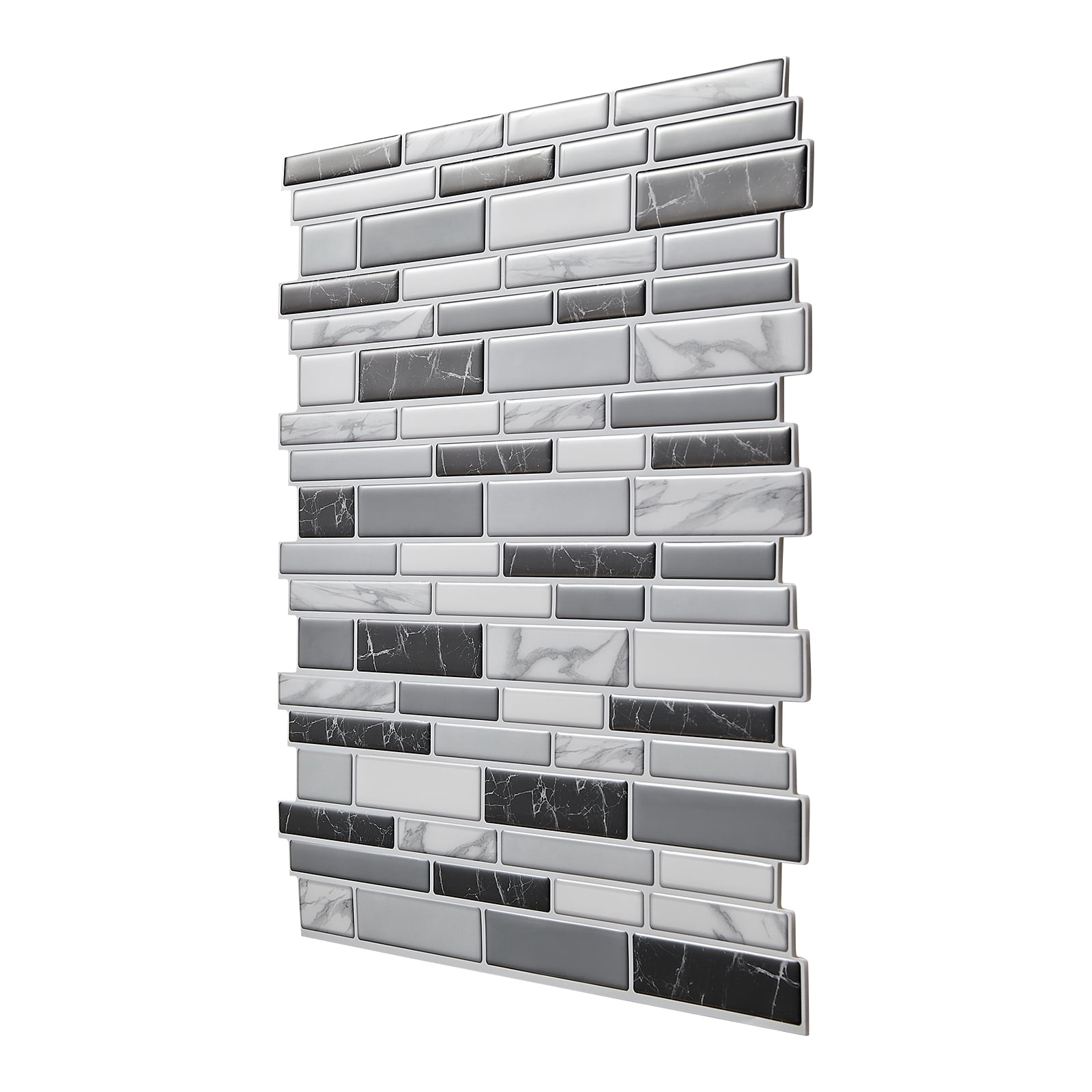 KFFKFF Self-Adhesive Backsplash Tiles, 10 Sheets, 12 x 12 x 0.78 inch / 305 x 305 x 2.0 mm, Stick-On Wall Tiles for Kitchen and Bathroom, 3D Stone-Style Design