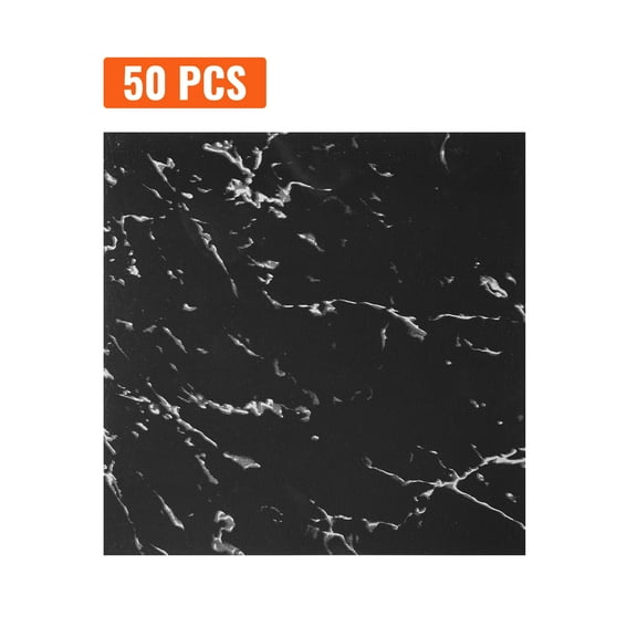 KFFKFF Self-Adhesive Vinyl Floor Tiles, 12 x 12 Inches, Pack of 50, 1.5mm Thickness, Black Marble Design for DIY Flooring in Kitchens, Dining Rooms, Bedrooms, and Bathrooms