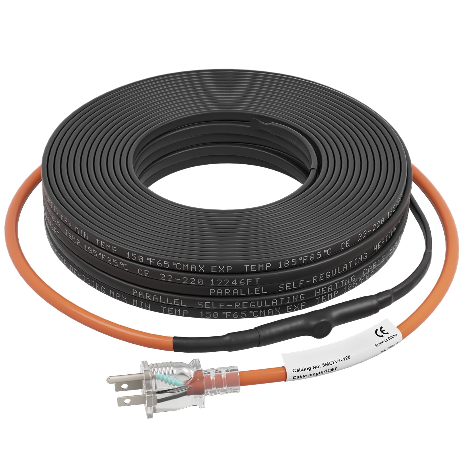 KFFKFF Self-Regulating Pipe Heating Cable, 120-ft 5W/ft Heat Tape for Freeze Protection, Suitable for PVC, Metal, and Plastic Pipes, 120V