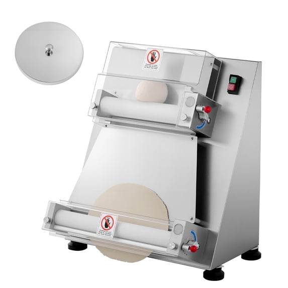KFFKFF Semi-Automatic Stainless Steel Dough Roller Machine, Adjustable Thickness for Pizza and Pasta, 3-16 Inch Press with Lid, 390W Electric Design, Handles Up to 260 Pieces Per Hour