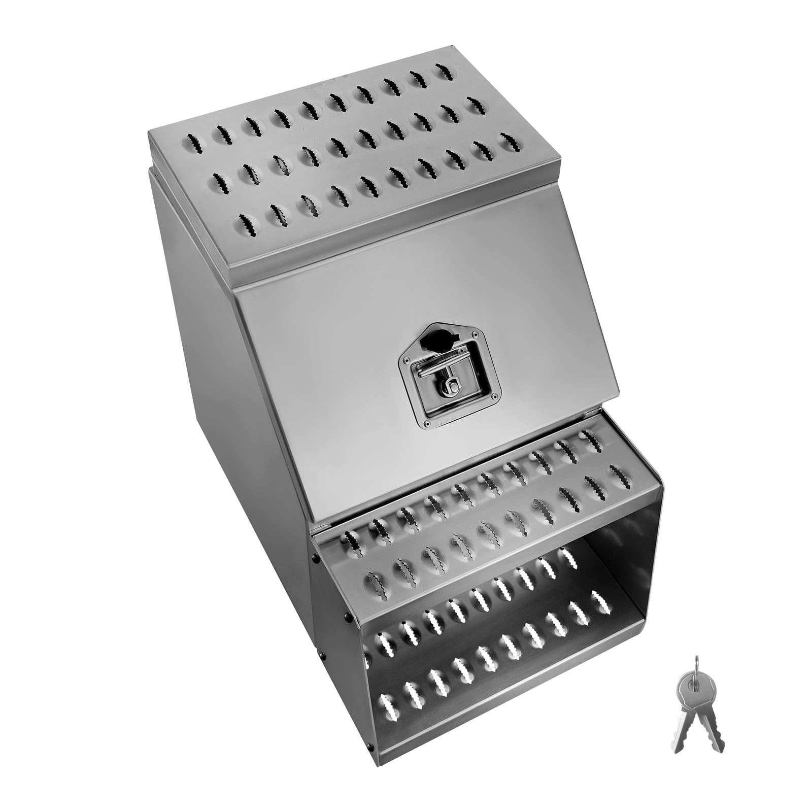 KFFKFF Semi-Truck Side Step Toolbox, 18" x 27.5" x 25.4" Durable Aluminum Storage Box with T-Handle Lock, Waterproof Design for Trucks and Flatbed Trailers