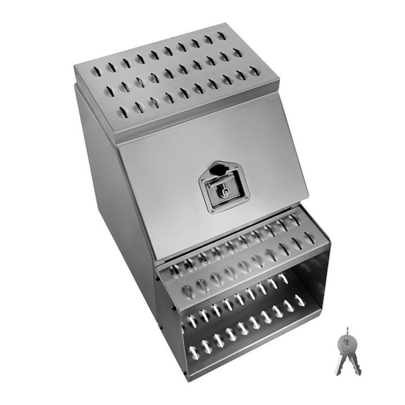 KFFKFF Semi-Truck Side Step Toolbox, 18" x 27.5" x 25.4" Durable Aluminum Storage Box with T-Handle Lock, Waterproof Design for Trucks and Flatbed Trailers
