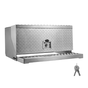 KFFKFF Semi-Truck Step Tool Box, 30" x 29.5" x 15.8" Durable Aluminum Diamond Plate Storage Box, Weather-Resistant Entry Step with T-Handle Lock and Keys for Flatbeds, Cranes, and Semi Trucks