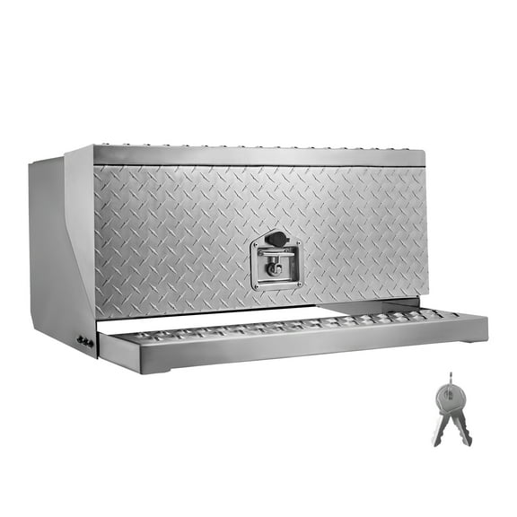 KFFKFF Semi-Truck Step Tool Box, 30" x 29.5" x 15.8" Durable Aluminum Diamond Plate Storage Box, Weather-Resistant Entry Step with T-Handle Lock and Keys for Flatbeds, Cranes, and Semi Trucks
