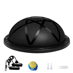 KFFKFF Semi Workout Sphere, 23-inch Equilibrium Sphere, 660 lbs Load-Bearing Fitness Orb, Yoga Sphere with Resistance Straps and Inflator, Robust Fitness Sphere for Domestic Gym