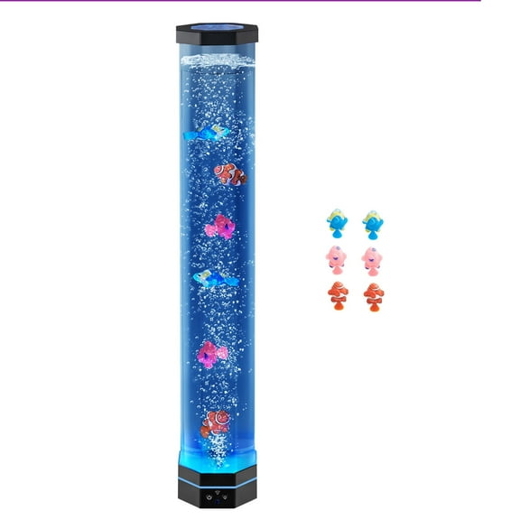 KFFKFF Sensory Bubble Tube Lamp, 2.67 ft Aquarium Light with Floating Fish & 16 Color Options, Remote-Controlled Calming Light for Home, Bedroom, and Living Room Decor