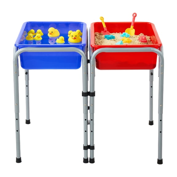KFFKFF Sensory Play Table for Toddlers, 2-Station Adjustable Sand and Water Activity Table with Removable Storage Bins, Non-Slip Feet, Sturdy Steel Frame, Rounded Edges,for Kids' Hands-On Exploration