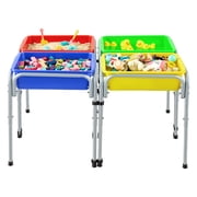 KFFKFF Sensory Play Table for Toddlers, 4-Station Adjustable Sand and Water Activity Table with Removable Storage Bins, Non-Slip Feet, Sturdy Carbon Steel Frame, Rounded Corners,for Kids Exploration