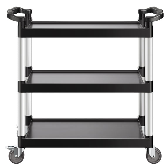 KFFKFF Service Trolley, Carrying Capacity of 500 lbs, Three-Level Plastic Trolley with 360° Rotating Wheels (2 Braked), Dimensions 31.1 x 19.3 inches, Suitable for Warehouses, Offices, Homes