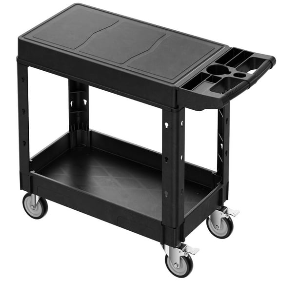 KFFKFF Service Trolley, Carrying Capacity of 550 lbs, Dimensions 31.3 x 17.7 inches, Dual-Shelf Durable Plastic Service Trolley with 360° Rotating Wheels (2 with Stopping Mechanism).