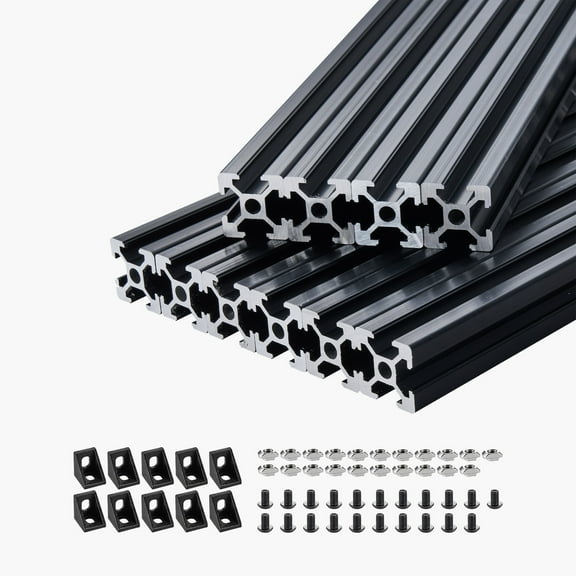 KFFKFF Set of 10, 47.2 in (1200mm) T Slot 2020 Aluminum Extrusion Profile, European Style Anodized Linear Rail, Durable Extruded Aluminum Rail for 3D Printing, CNC Machine DIY, Laser Etching, Black