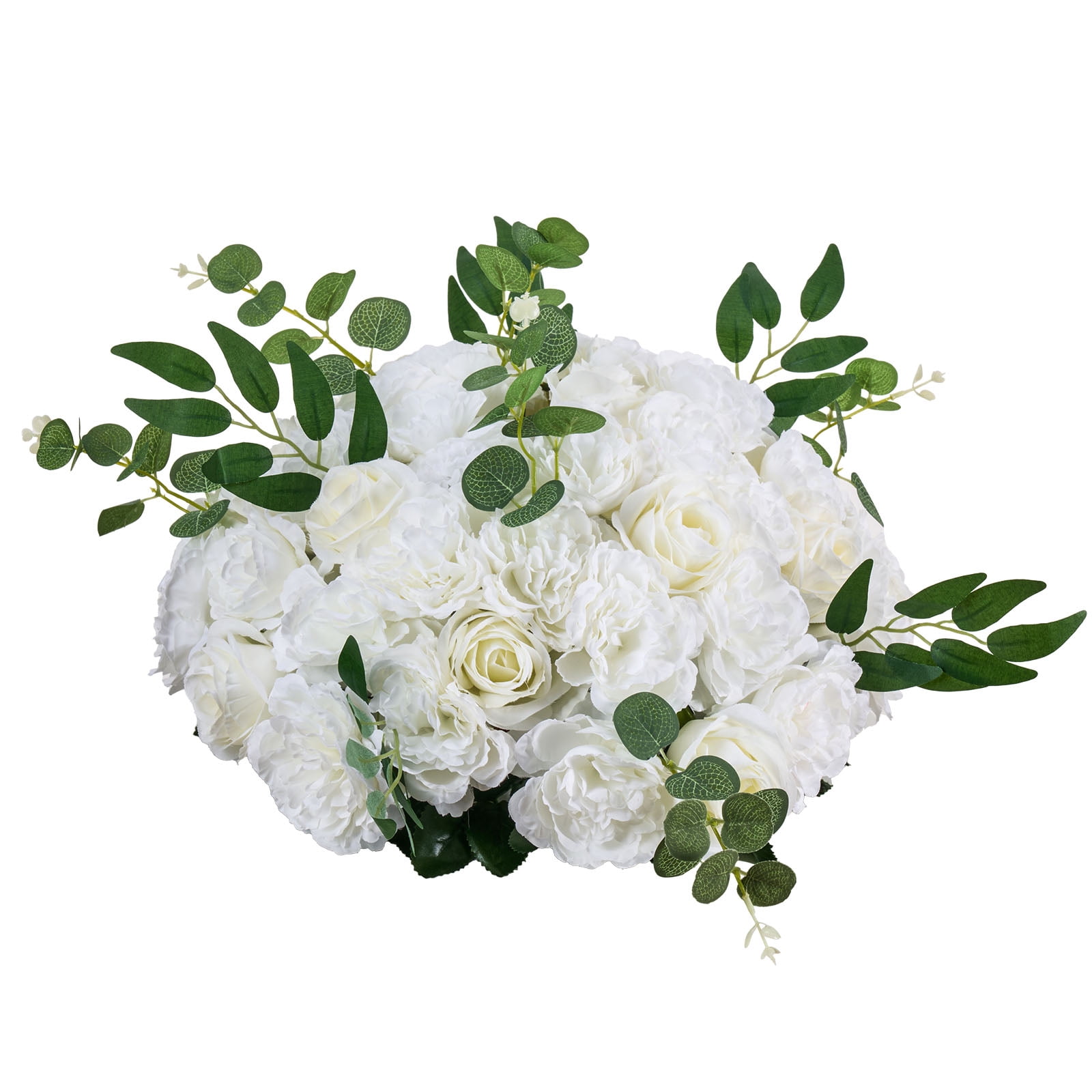 KFFKFF Set of 10 Artificial Flower Balls, 17.7-Inch Diameter White Rose Arrangements, Decorative Faux Floral Centerpieces for Weddings, Home, and Table Decor