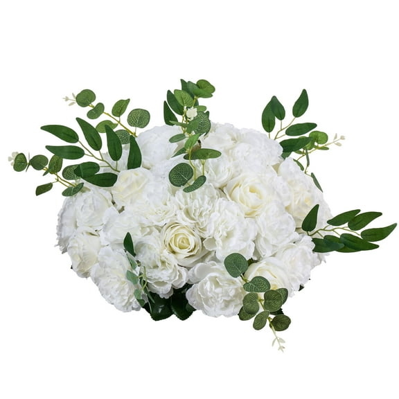 KFFKFF Set of 10 Artificial Flower Balls, 17.7-Inch Diameter with White Roses, Perfect for Wedding Centerpieces, Faux Floral Arrangements for Home and Event Table Decorations