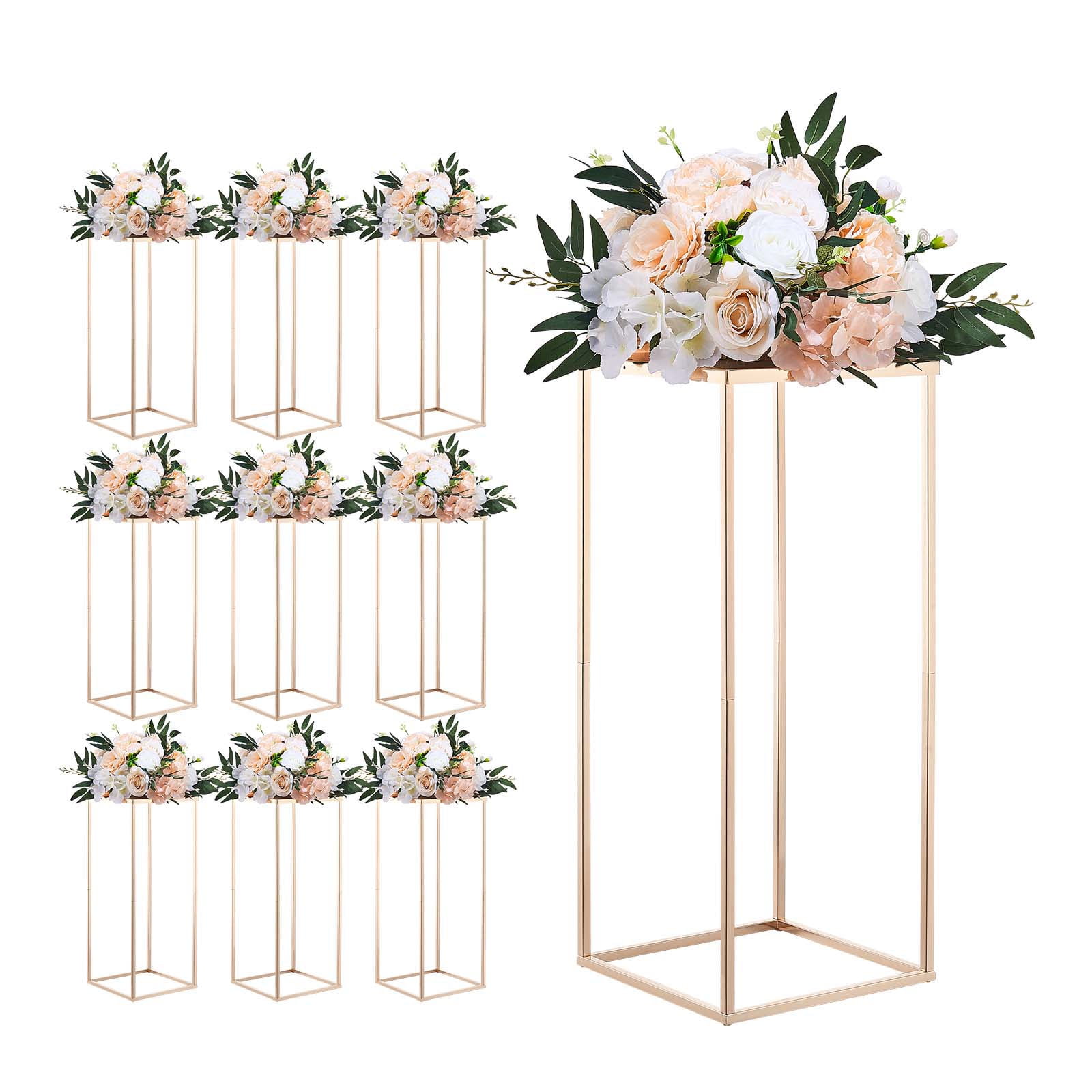 KFFKFF Set of 10 Gold Floral Display Stands, 23.62-inch Metal Column ...