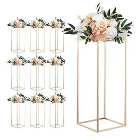 KFFKFF Set of 10 Gold Flower Stands, 23.62-inch Rectangular Display Columns with Acrylic Panels, Ideal for Weddings, Parties, Birthdays, and Home Decorations