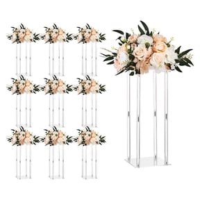 KFFKFF Set of 10 Wedding Flower Stands, 19.69-inch Column Display Stands with Acrylic Panels, Cylindrical Cubic Design for Events, Parties, Birthdays, Home Decor, and Centerpieces