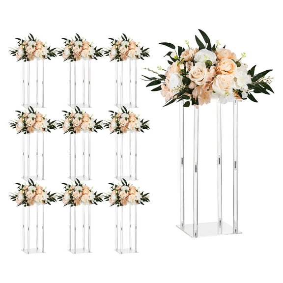 KFFKFF Set of 10 Wedding Flower Stands, 19.69-inch Column Display Stands with Acrylic Panels, Cylindrical Cubic Design for Events, Parties, Birthdays, Home Decor, and Centerpieces