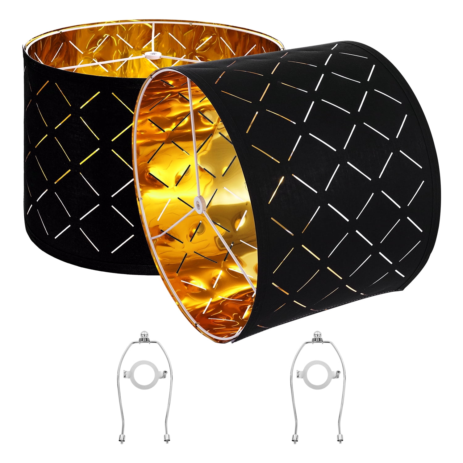 KFFKFF Set of 2 Drum Lamp Shades, 13-inch Top and Bottom Diameter, 10-inch Height, Medium-Sized Shades with Harp, Suitable for Table Lamps, Floor Lamps, and Pendant Lights, Black