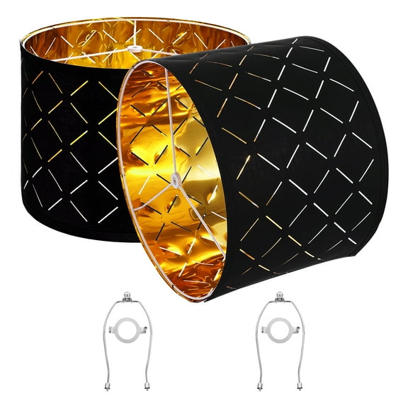 KFFKFF Set of 2 Drum Lamp Shades, 13-inch Top and Bottom Diameter, 10-inch Height, Medium-Sized Shades with Harp, Suitable for Table Lamps, Floor Lamps, and Pendant Lights, Black
