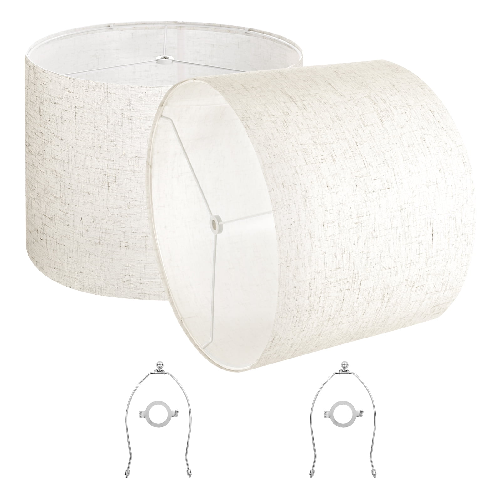KFFKFF Set of 2 Drum Lamp Shades, 16 in Top x 16 in Bottom x 12 in Height, Large Replacement Shades for Table, Floor, and Pendant Lamps, Includes Harp, Simple Assembly Needed (Light Linen)