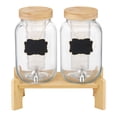 thumbnail image 1 of KFFKFF 2 Pack 1 Gallon Glass Beverage Dispenser with Wooden Stand, Stainless Steel Spigot & Infuser for Party Drinks, 1 of 9