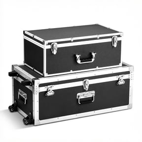 KFFKFF Metal Trunks Set of 2 with Wheels, 30"+ 23"(3.24+1.76 Cu.ft) , Storage Chest with Lock for Travel, Home, Dorm, or Apartment, Black