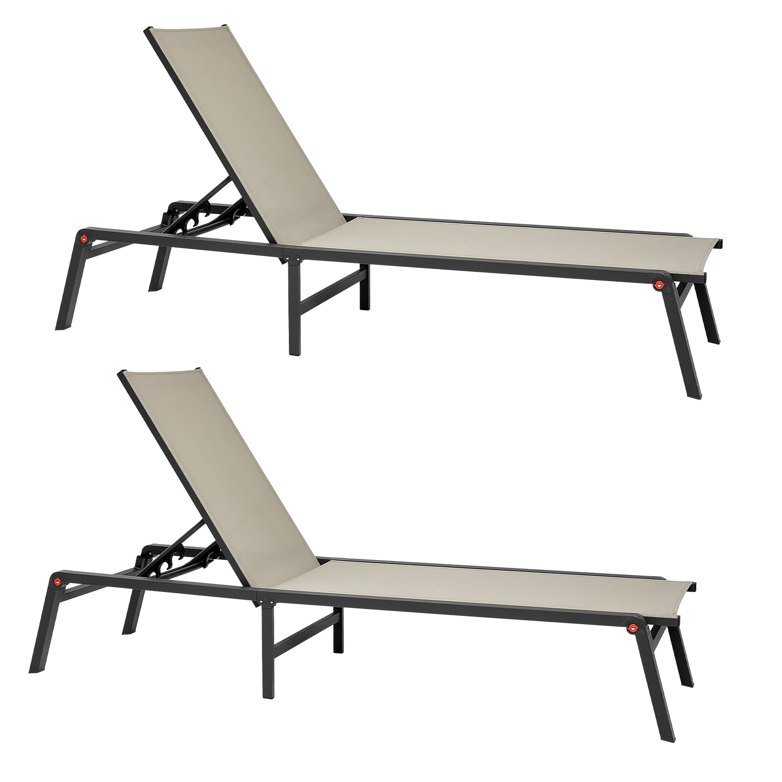 KFFKFF Set of 2 Outdoor Folding Lounge Chairs, 400 lbs Capacity, Adjustable Reclining Positions, Lightweight Aluminum Design, Ideal for Patio, Beach, or Yard