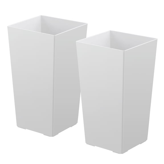 KFFKFF Set of 2 Tall Planters, 22-Inch Large Tapered Pots for Indoor and Outdoor Plants, Modern Plastic Flower Pots with Wheels, Inner Containers & Drainage Holes for Patio, Garden, and Porch, White