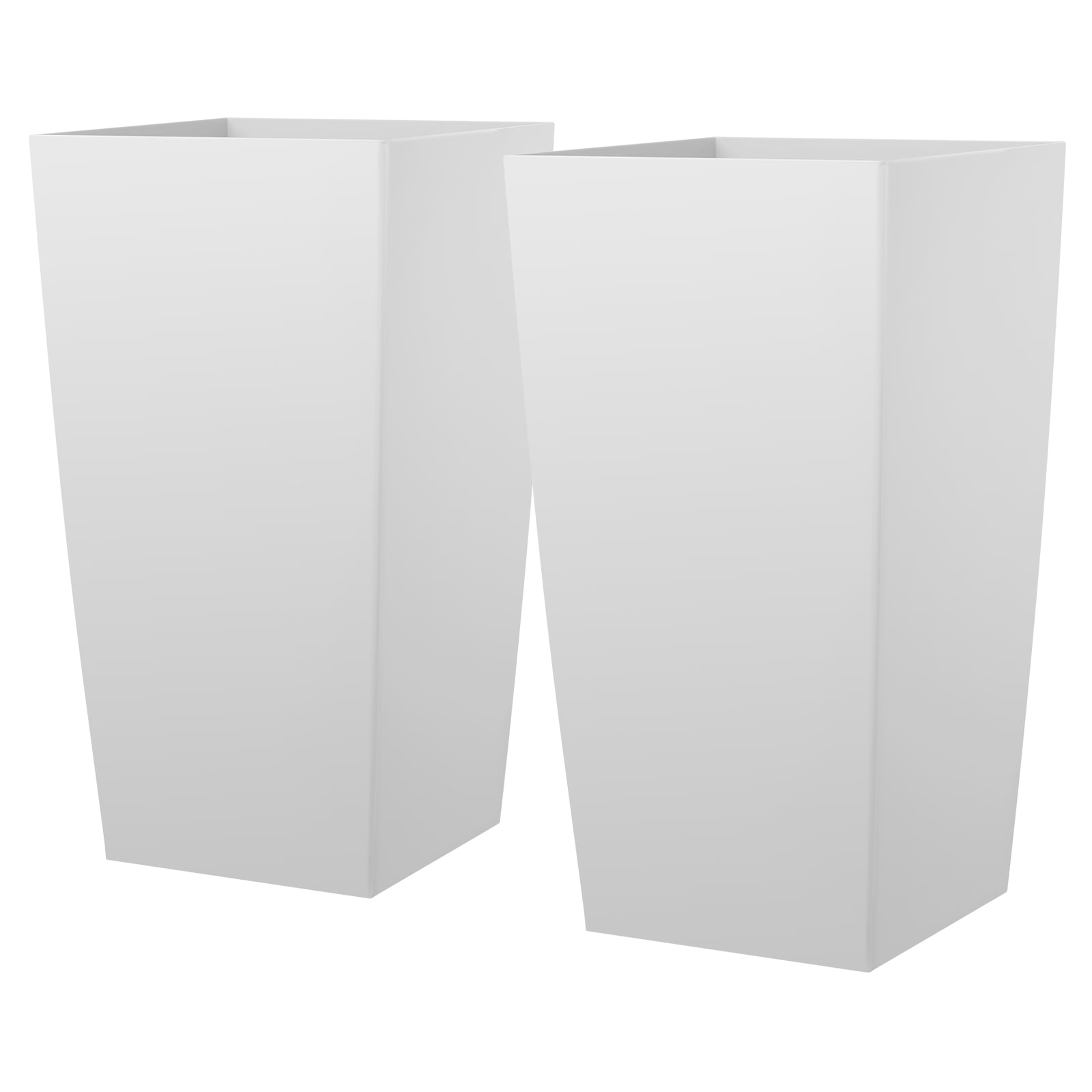KFFKFF Set of 2 Tall Planters, 30in Large Outdoor and Indoor Tapered Plant Pots with Casters, Inner Pot, and Drainage Holes for Patio, Garden, and Front Porch, White