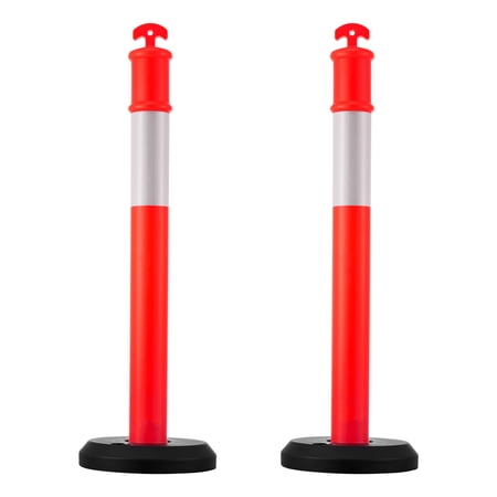KFFKFF Set of 2 Traffic Delineator Posts, 48-Inch Safety Cones with Fillable Base and Reflective Strips, Durable Posts for Construction Zones, Parking Areas, and Crowd Management, Red