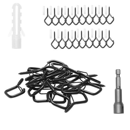 KFFKFF Set of 20 Q-Hanger Hooks, Measuring 2.17 inches, Suitable for Outdoor String Light Hanging, Robust Outdoor Screw Hooks with Safety Clasp, Ideal for Outdoor String Lights, Holiday Lights, Cups