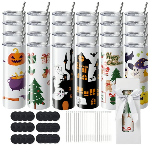 KFFKFF Set of 24 Sublimation Tumblers, 20oz Slim & Straight, Stainless Steel Blank Sublimation Tumblers, Double-Walled Stainless Steel Tumbler for Heat Transfer Personalized Presents