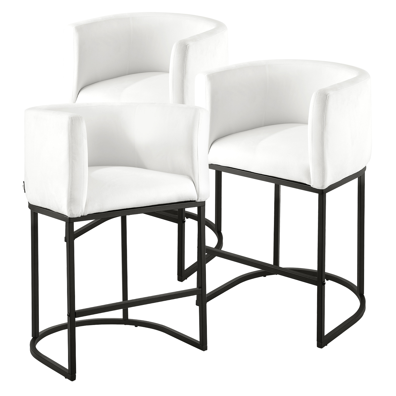 KFFKFF Set of 3 Counter Height Bar Stools, 25-inch Chairs with Backrest, Armrests, Metal Frame, and Footrest, Upholstered Fabric Seating for Kitchen or Dining Room, White
