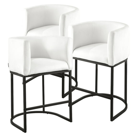 KFFKFF Set of 3 Counter Height Bar Stools, 25-inch Chairs with Backrest, Armrests, Metal Frame, and Footrest, Upholstered Fabric Seating for Kitchen or Dining Room, White