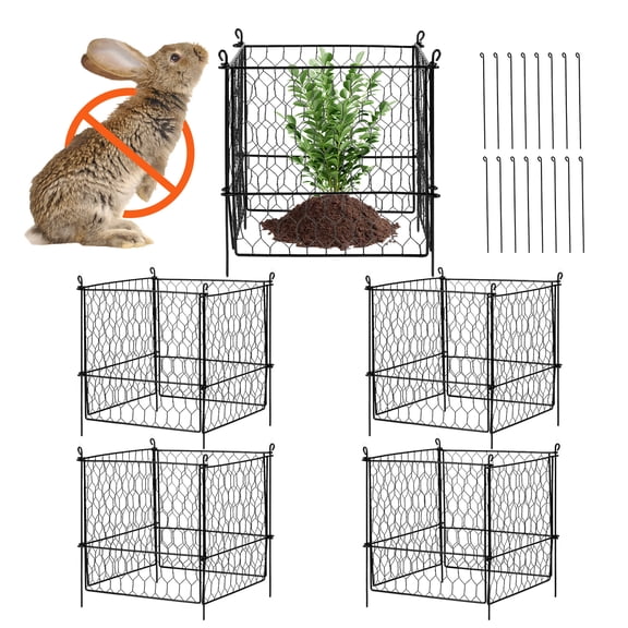 KFFKFF Set of 4 Animal-Resistant Plant Guards, Dimensions 13.4'' x 13.4'', Constructed with Chicken Wire, Ideal for Outdoor Flora, Blooms & Veggies, Deters Rabbits, Chickens, Squirrels