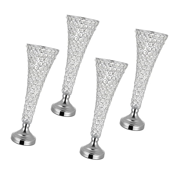 KFFKFF Set of 4 Crystal Wedding Flower Vases, 20-inch Tall Decorative Centerpieces, Elegant Cylinder Design for Events, Parties, and Home Decor, Silver Finish