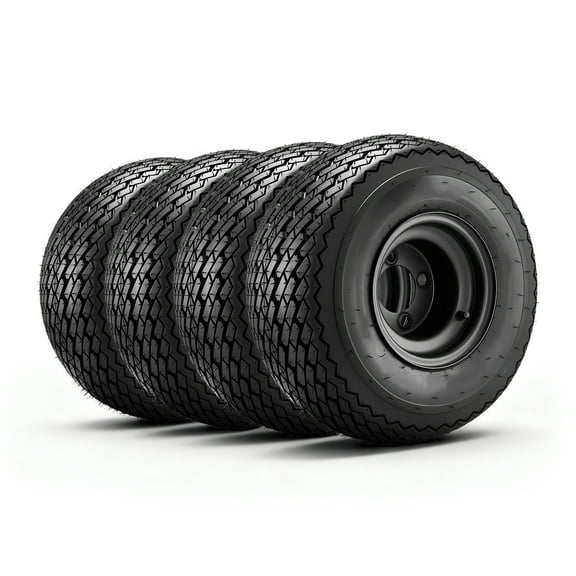 KFFKFF Set of 4 Golf Cart Wheels and Tires, 8" 18x8.50-8 Black Steel Combo, Compatible with Club Car, EZGO, Yamaha, 4-Ply Rubber 4-Lug Lawn Mower Tires & Rims, 800 lbs Capacity