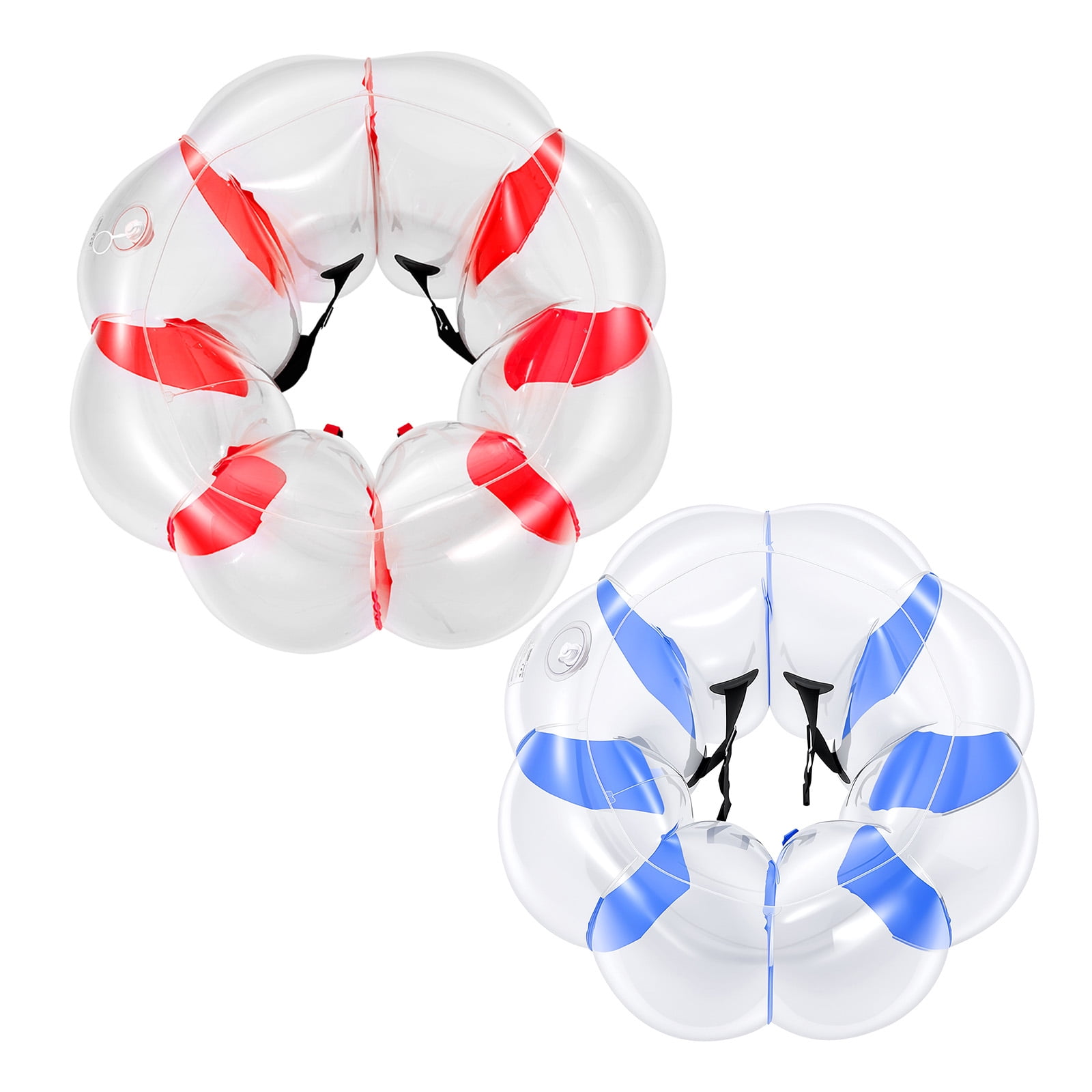 KFFKFF Set of 4 Inflatable Bumper Balls in 3FT and 4FT Sizes, Blue and Red, Designed for Kids and Teens, Ideal for Backyard, Camping, Picnics, Made from Durable PVC Material with Handles for Easy Use