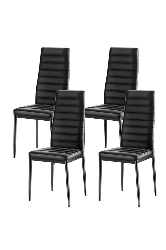 Set of 4 Modern Dining Chairs, Upholstered Leather Side Chairs with Padded Seats and Metal Legs, Space-Saving Design for Kitchen or Dining Room, Black
