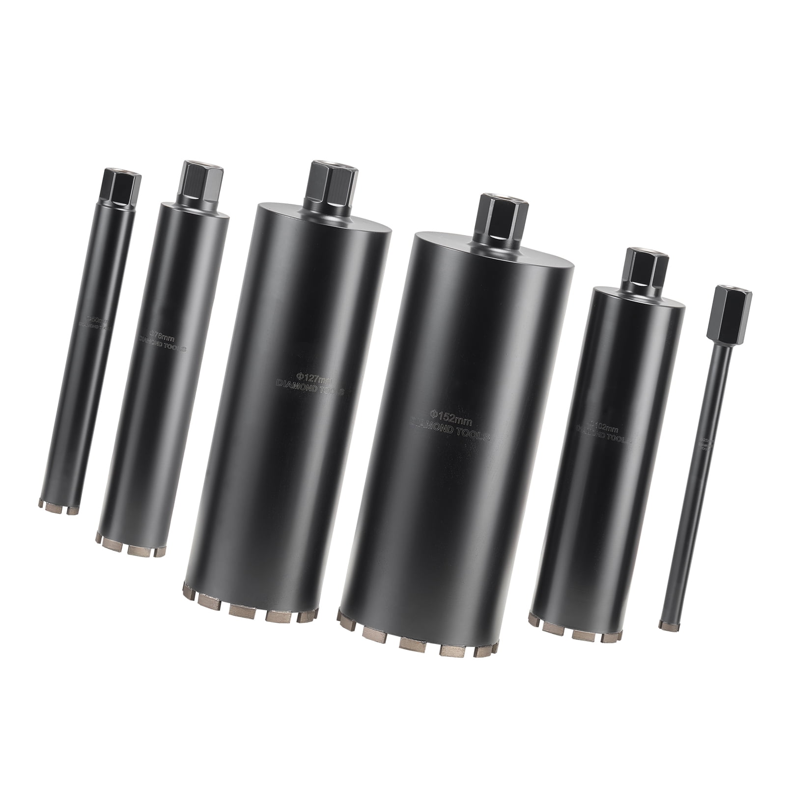 KFFKFF Set of 6 Diamond Core Drill Bits, Diameters: 1/2/3/4/5/6 inches, 14-inch Drilling Depth, 1-1/4 in-7 Internal Thread, Designed for Wet Drilling in Reinforced Concrete, Brick