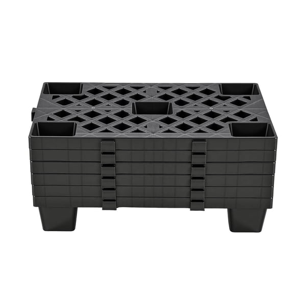 KFFKFF Set of 6 Lightweight Plastic Pallets for Storage, Durable and Waterproof Pads with Ventilated Grid Design, Suitable for Indoor and Outdoor Use in Basements, Warehouses, and Supermarkets, Black