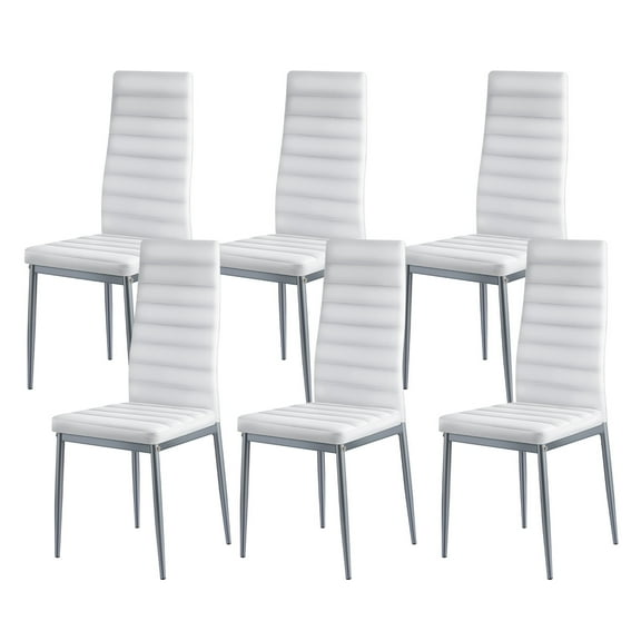 KFFKFF Set of 6 Modern Dining Chairs with Upholstered Leather, Comfortable Cushions, and Sturdy Metal Legs, Space-Saving Design for Kitchen or Dining Room, White