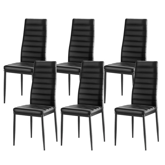 KFFKFF Set of 6 Modern Dining Chairs, Upholstered Leather Side Chairs with Padded Seats and Sturdy Metal Legs, Space-Saving Design for Dining Rooms or Kitchens, Black