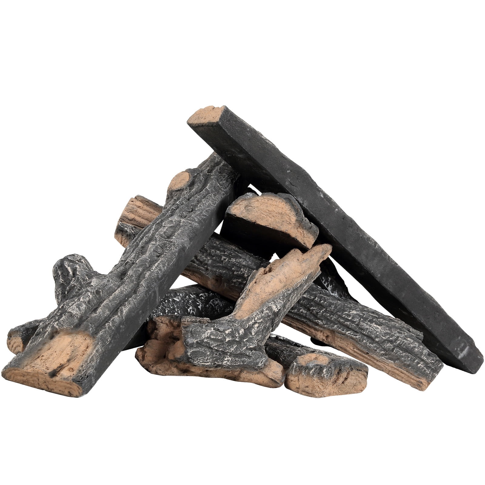 KFFKFF Set of 8 Oak Logs, Ceramic Logs for Gas Fireplace, Heat-Tolerant Realistic Wood Gas Logs, Pileable Wooden Branches for Gas Fireplaces, Suitable for Indoor or Outdoor Firebowls