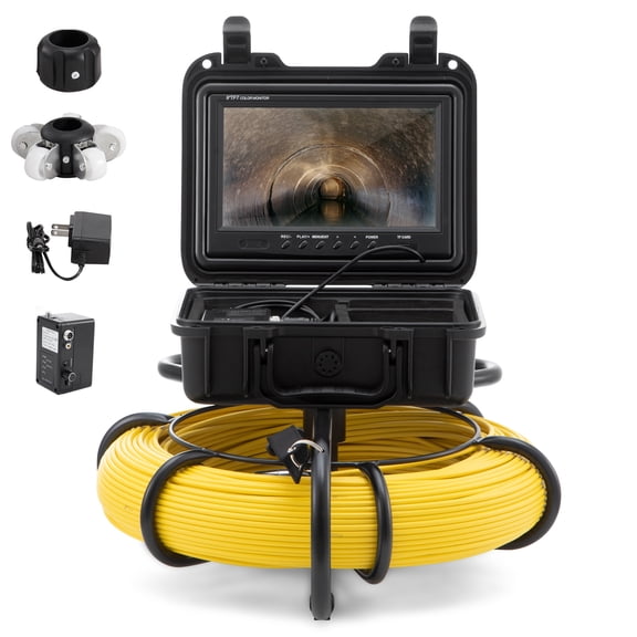 KFFKFF Sewer Camera, 393 ft/120 m, 9" Screen Pipeline Inspection System with DVR, Waterproof IP68 Camera with 12 Adjustable LEDs, Includes 16 GB SD Card, Suitable for Sewer Lines, Home Use