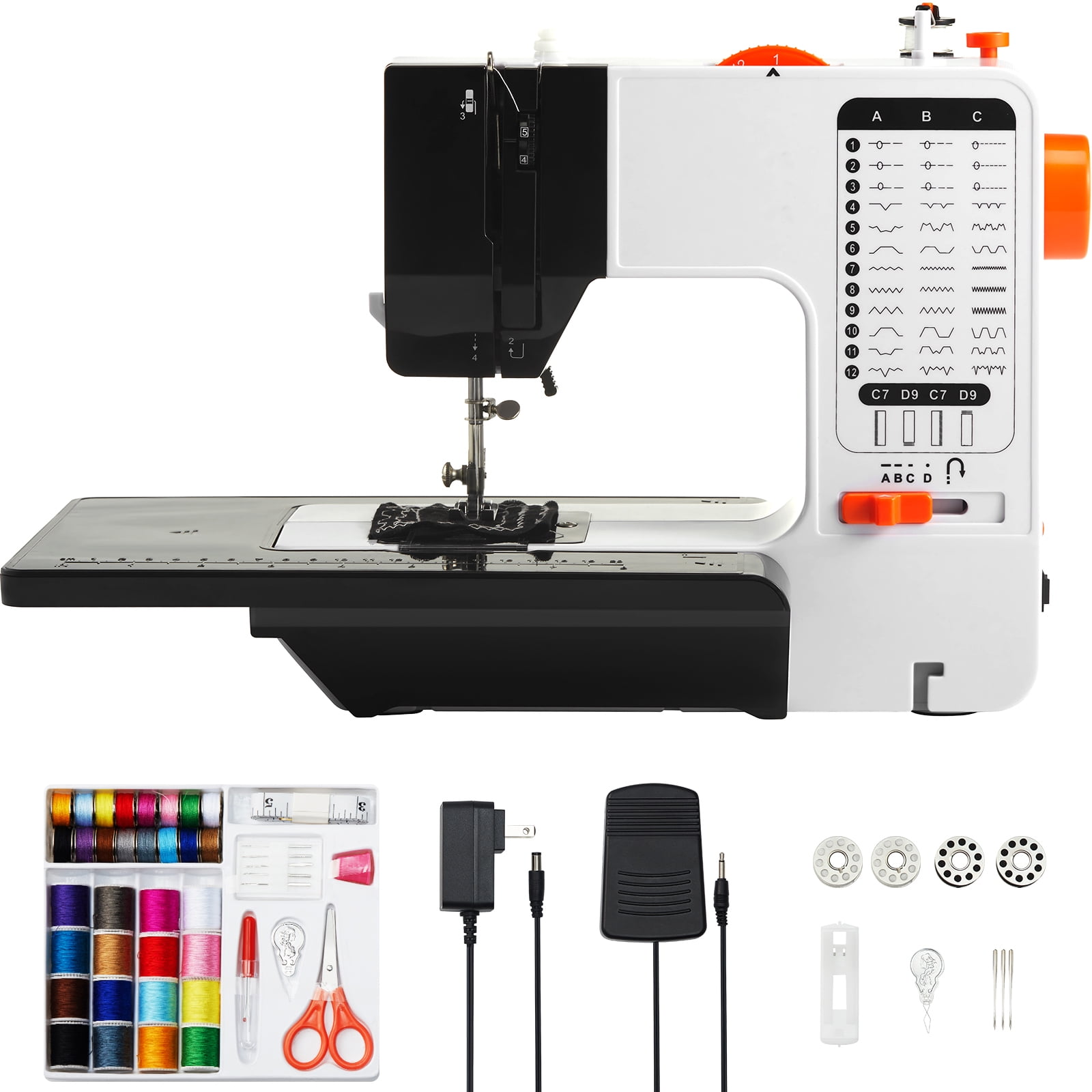 KFFKFF Sewing Machines, 38 Built-in Stitches Mini Portable Sewing Machine with Dual Speed, Reverse Sewing, Wide Table, Light, Easy to Use