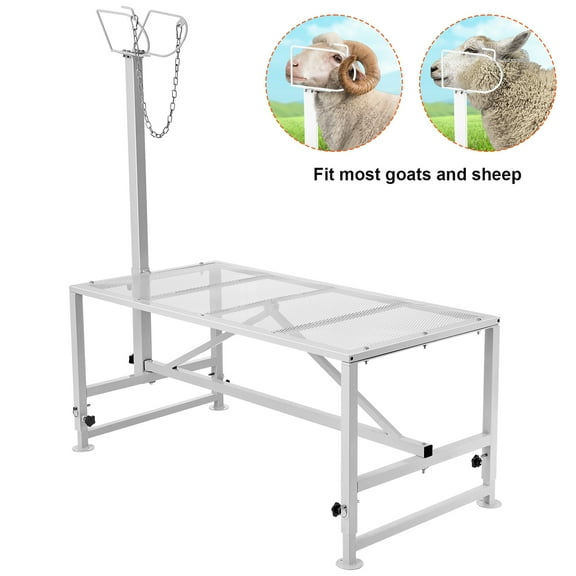KFFKFF Sheep & Goat Platform, Dimensions 51x23 inches, Constructed from Durable Metal, Milking and Shearing Platform with 21" to 33" Variable Height, Equipped with Headpiece and Nose Loop