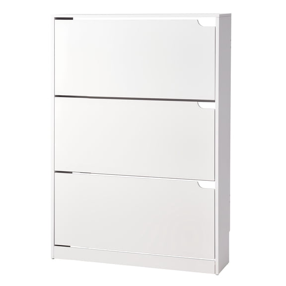 KFFKFF 3 Flip Drawers Shoe Cabinet, Modern Shoe Storage Organizer with Anti-Tipping Design for Entryway, Hallway, Bedroom, Living Room, Closet, White