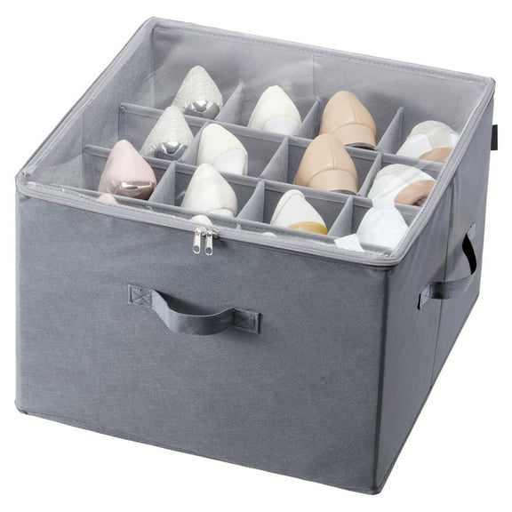 KFFKFF Shoe Storage Solution for Under the Bed, Single Pack, Accommodates 16 Pairs, Underbed Footwear Storage Boxes with Customizable Compartments, Clear Viewing Window, Breathable Material