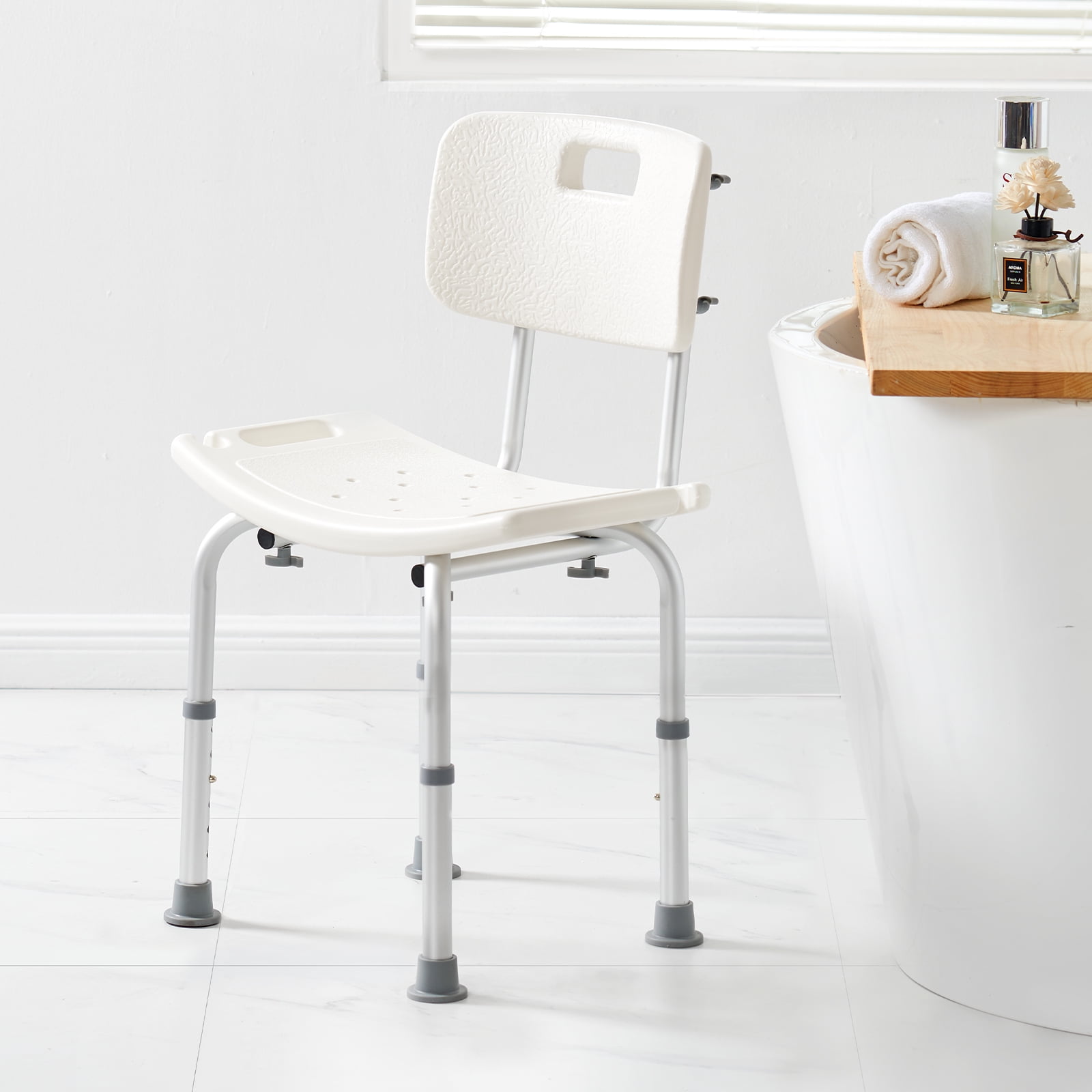KFFKFF Shower Chair, with Backrest Shower Bench, Height-Modifiable Bath Stool for Shower and Bathtub, Secure Non-Slip Bathroom Chair for Seniors, Disabled, and Handicap, Supports up to 350 lbs